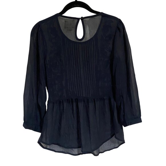 Anthropologie Maeve Helene Sequined Embellished Peplum Navy Blue Blouse Size 2 - Picture 8 of 10